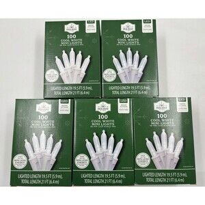 Holiday Time 100 LED Mini Christmas Lights White Wire  5 BOXES Cool White
